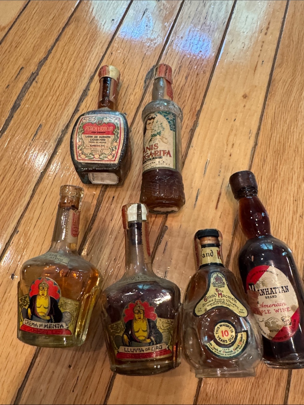 Vintage Assorted mini Liqueur Bottle Set - Brown Amber Bottles